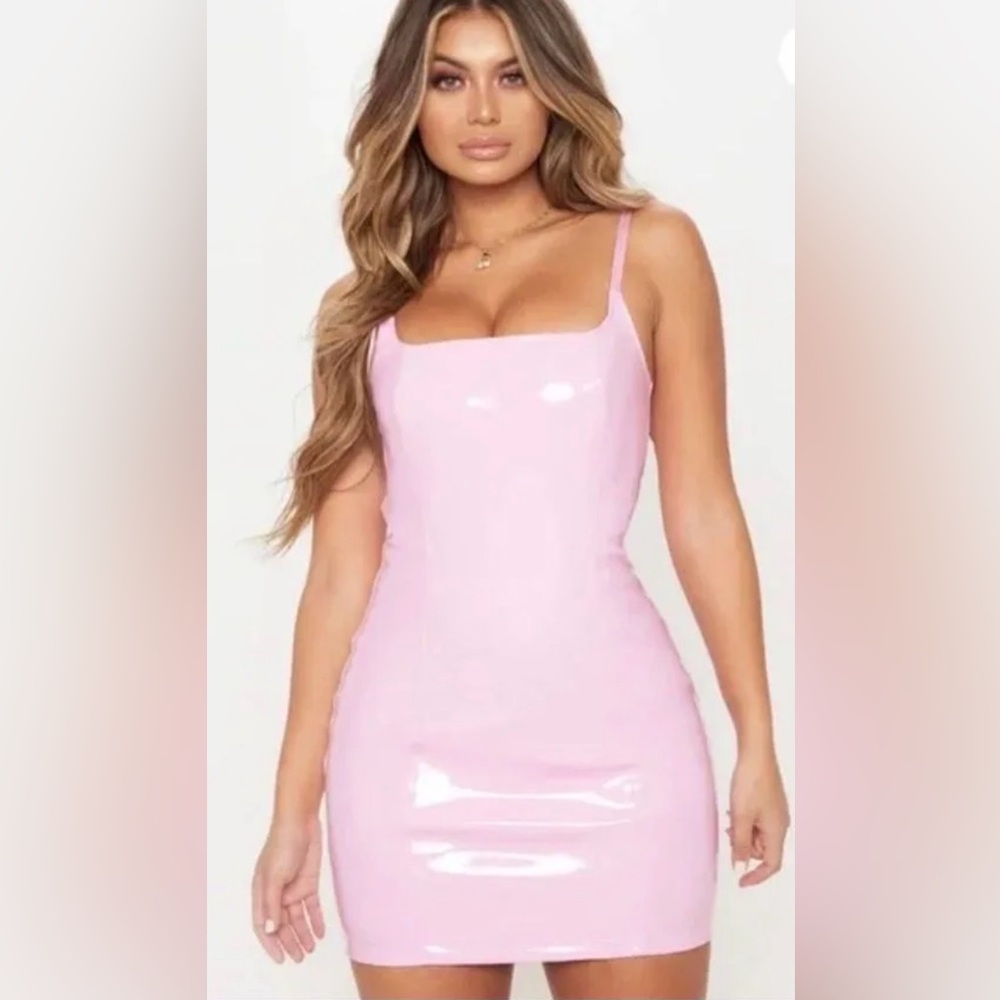 NEW W/TAGS Pretty Little Things Baby pink PU bodycon dress